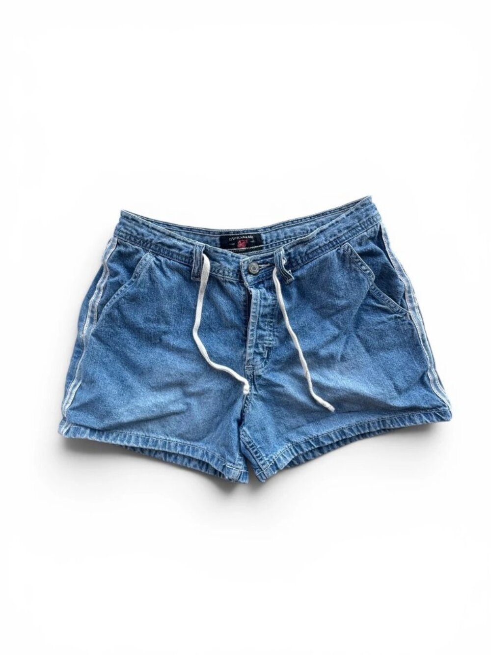 Vintage Y2K American Eagle Denim Drawstring Shorts Sz 4 Side Stripe Low Rise